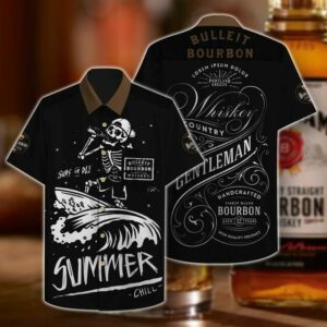 Bourbon Whiskey Hawaiian Graphic Print Short Sleeve  - Thelegend59