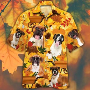 Boxer Dog Lover Orange Nature Autumn Thanksgiving Hawaiian Shirts  - Thelegend59