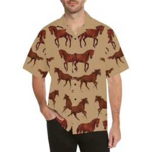 Brown Horse Print Pattern Hawaiian Shirt  - Thelegend59
