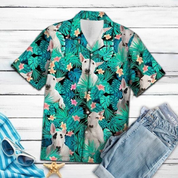 Bull Terrier Dog Summer Hawaiian Graphic Print Short Sleeve  - Thelegend59