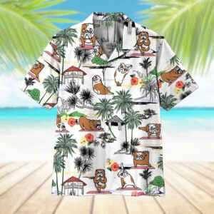 Bulldog Yoga White Awesome Design Unisex Hawaiian Shirt  - Thelegend59
