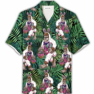 Bunny Bigfoot Carrying Egg Easter Day Hawaiian Aloha Hawaiian Shirtss  - Thelegend59