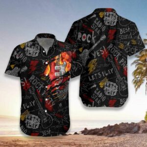 Burned Electric Guitar Hawaiian Shirt - Unihawaiian Shirtsex - Adult -  - Thelegend59