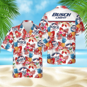 Busch Light Apple Pineapple Hawaiian Graphic Print Short Sleeve  - Thelegend59