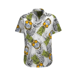 Busch Light Pineapple White Hawaiian Graphic Print Short Sleeve  - Thelegend59