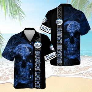 Busch Light Smoky Blue Skull All Over Print 3D Flower Aloha Summer Beach Hawaiian Shirt  - Thelegend59