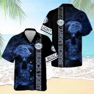 Busch Light Smoky Blue Skull Hawaiian Shirt  - Thelegend59