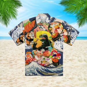 But First - Zilla King Eats Sushi Hawaiian Shirt  - Thelegend59