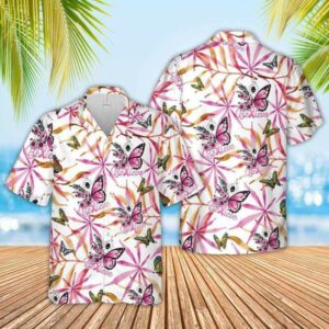 Butterfly Pink Ribbon Breast Cancer Awareness Hawaiian Aloha Hawaiian Shirtss  - Thelegend59