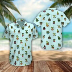 Cactus Funny Blue High Quality Unisex Hawaiian Shirt  - Thelegend59