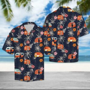 Camping Bus Orange Aloha Hawaiian Shirts  - Thelegend59