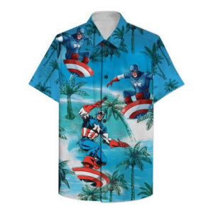 Caption American Surfing Hawaiian Graphic Print Short Sleeve  - Thelegend59