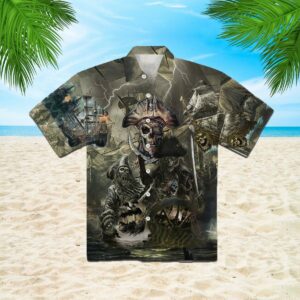 Caribbean Skull Pirate Ghost Ship Halloween Hawaiian Shirt  - Thelegend59