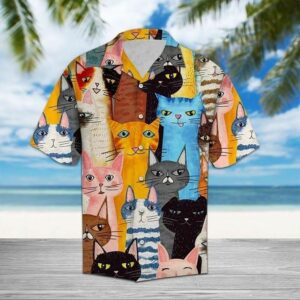 Cat Cute Hawaiian Graphic Print Short Sleeve  - Thelegend59