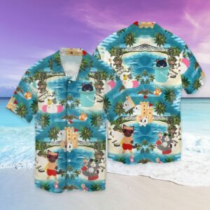 Cat Hawaii In The Beach Graphic Print Short Sleeve  - Thelegend59