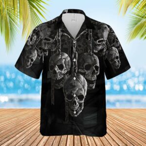 Chained Skulls Grey Black Aloha Hawaiian Shirts  - Thelegend59