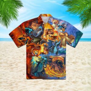 Charizard Ice And Fire Dragon Combat Hawaiian Shirt  - Thelegend59
