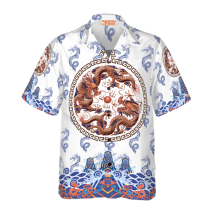 Chinoiserie Dragon White Hawaiian Shirt - For Men And Women - Kids  - Thelegend59