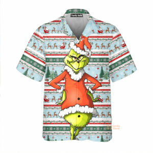 Christmas Grinch Striped Men'S Short Sleeve Hawaiian Shirt - For Men And Women - Kids  - Thelegend59