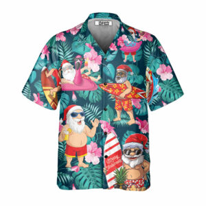 Christmas In July Funny Santa Claus Tropical Style Hawaiian Shirt - For Men And Women - Kids  - Thelegend59