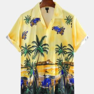 Coconut Tree Yellow Amazing Design Unisex Hawaiian Shirt  - Thelegend59