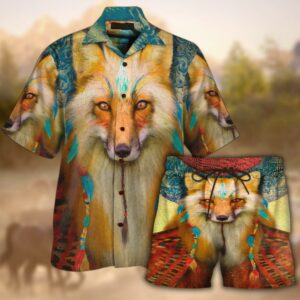Colorful Art Hawaiian Aloha Hawaiian Shirtss Native Wolf - Beach Shorts  - Thelegend59