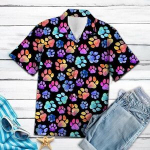 Colorful Dog Paws Pattern Hawaiian Aloha Hawaiian Shirtss  - Thelegend59