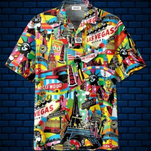 Colorful Las Vegas City American Aloha Hawaiian Shirts  - Thelegend59