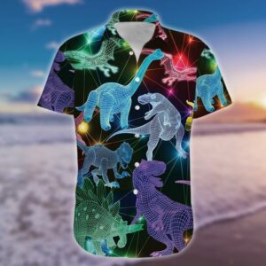 Colorful Neon T-Rex Dinohawaiian Shirtsaur Hawaiian Shirt  - Thelegend59