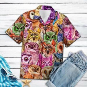 Colorful Owl Art Hawaiian Aloha Hawaiian Shirtss  - Thelegend59
