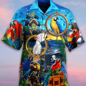 Colorful Parrot Pirates Hawaiian Unisex Aloha Hawaiian Shirtss  - Thelegend59