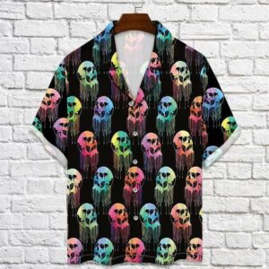 Colorful Skull Ice Cream Black Unisex Hawaiian Shirts  - Thelegend59