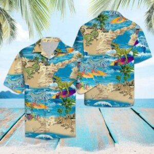 Comic Dinohawaiian Shirtsaur Hawaiian Shirtsurfing Tropical Hawaiian Aloha Hawaiian Shirts  - Thelegend59