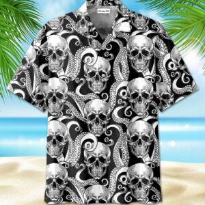 Cool Black Octopus Skull Halloween Hawaiian Aloha Hawaiian Shirtss  - Thelegend59