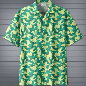 Cool Green Camo Dinosaur Pattern Hawaiian Shirts Halloween Costume  - Thelegend59
