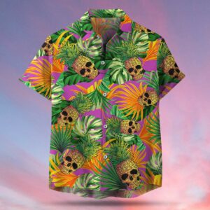 Cool Pineapple Skull Green Tropical Unisex Hawaiian Shirts  - Thelegend59