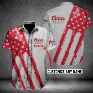 Coors Light American Flag Custom Name Hawaiian Graphic Print Short Sleeve  - Thelegend59