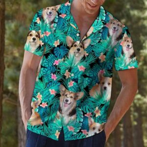 Corgi Dog Funny Hawaiian Graphic Print Short Sleeve  - Thelegend59