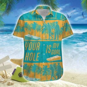 Cornhole Your Hole Is My Goal Yellow Green Unisex Hawaiian Shirts Beach Shorts  - Thelegend59