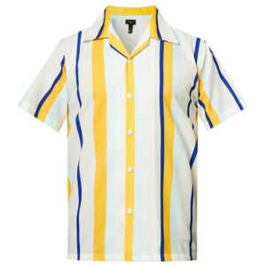 Cover Your Body With Amazing Mens Hawaiian Shirt Yellow White Stripes Printing  - Thelegend59