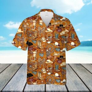 Cowboy Pattern Khaki Amazing Design Hawaiian Shirt  - Thelegend59