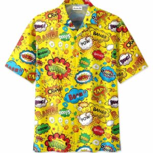 Crash Boom Pow Bang Yellow Grid Unisex Hawaiian Aloha Hawaiian Shirtss  - Thelegend59