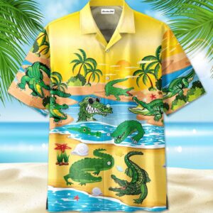 Crocodile Alligator On The Beach Hawaiian Aloha Hawaiian Shirtss  - Thelegend59