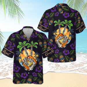 Crown Royal Skeleton All Over Print 3D Flowery Aloha Summer Beach Hawaiian Shirt  - Thelegend59