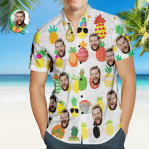 Custom Birthday Hawaiian Shirt Pineapple Party Personalized Face Hawaiian Shirts  - Thelegend59