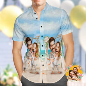 Custom Couple Face Hawaiian Shirt Romantic Wedding Hawaiian Shirt Best Wedding Gift  - Thelegend59