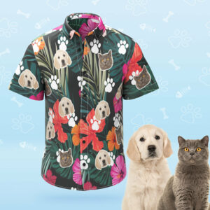 Custom Dog Face Hawaiian Shirt Leaves And Flowers Personalized Aloha Beach Hawaiian Shirts Gift For Pet Lover  - Thelegend59