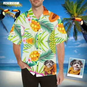 Custom Dog Face Mango Men'S All Over Print Hawaiian Shirt  - Thelegend59