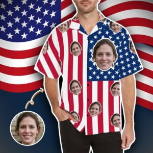 Custom Face American Flag Men'S All Over Print Hawaiian Shirt  - Thelegend59