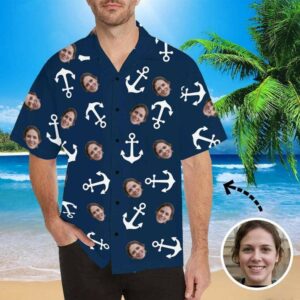 Custom Face Anchor Blue Men'S All Over Print Hawaiian Shirt  - Thelegend59